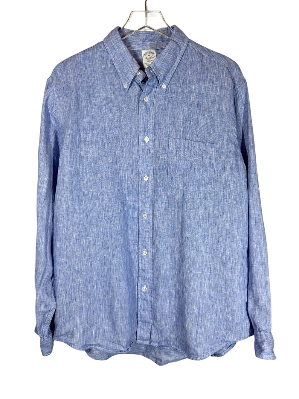 Brooks Brothers Regent Men's XL Blue Button-Down Linen-Blend Shirt